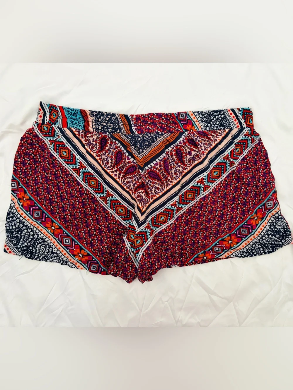 Boho Printed Wrap Skirt in Red & Teal